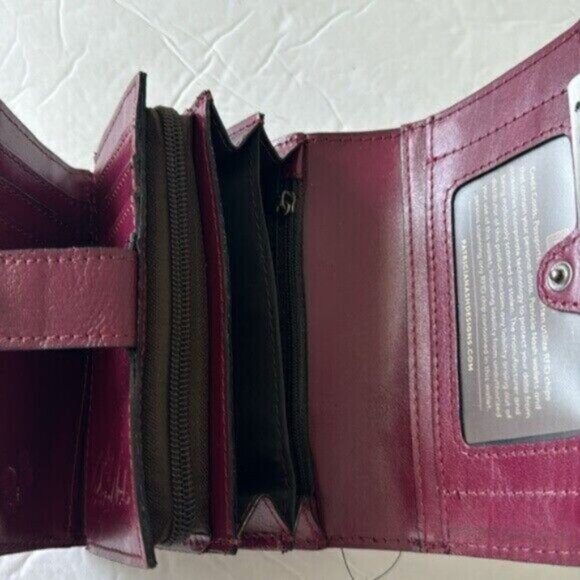 Patricia Nash Wallet Cametti Leather Tooled RFID trifold Magenta Purple - Picture 10 of 14